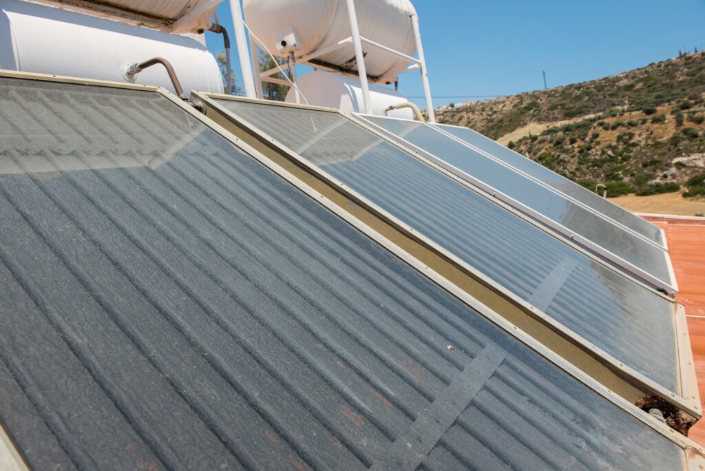 Renewable energy. Solar panel system for hot water