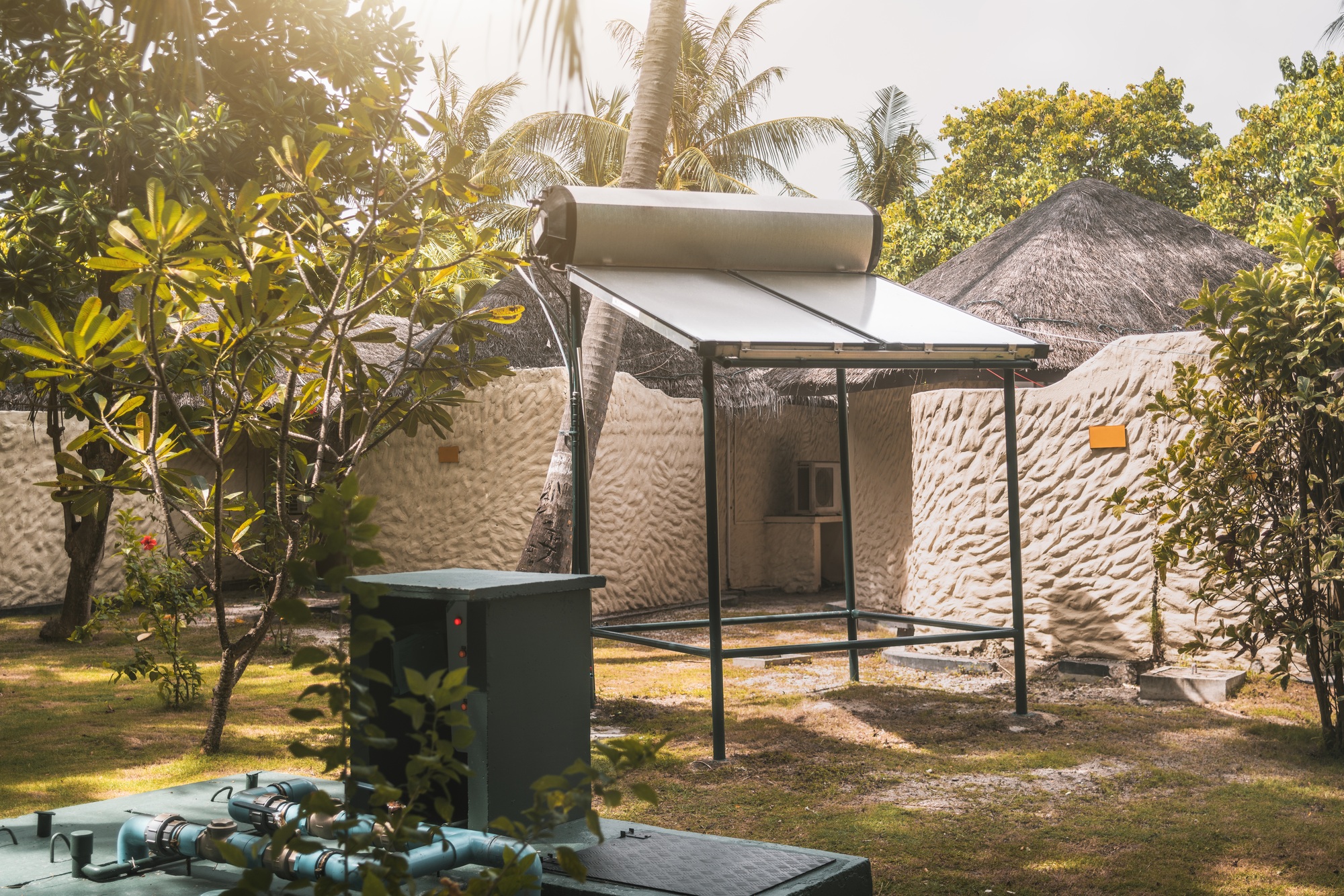 Solar water heater on a sunny day